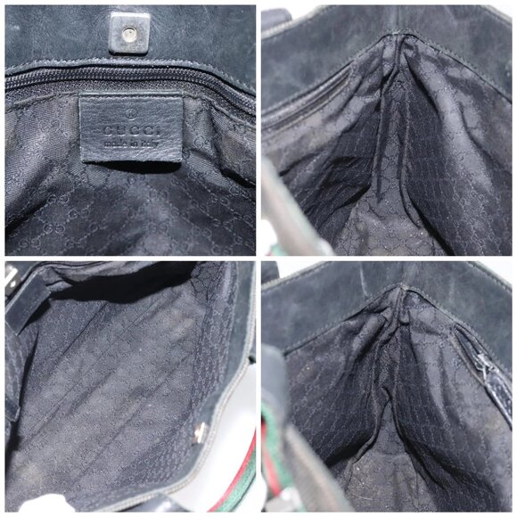 GUCCI Web Sherry Line Hand Bag Canvas Black Silver 73984 Auth ti3159 - Picture 15 of 16